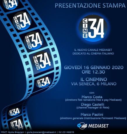 Mediaset: lancio del nuovo canale tematico CINE34, Milano, 2020